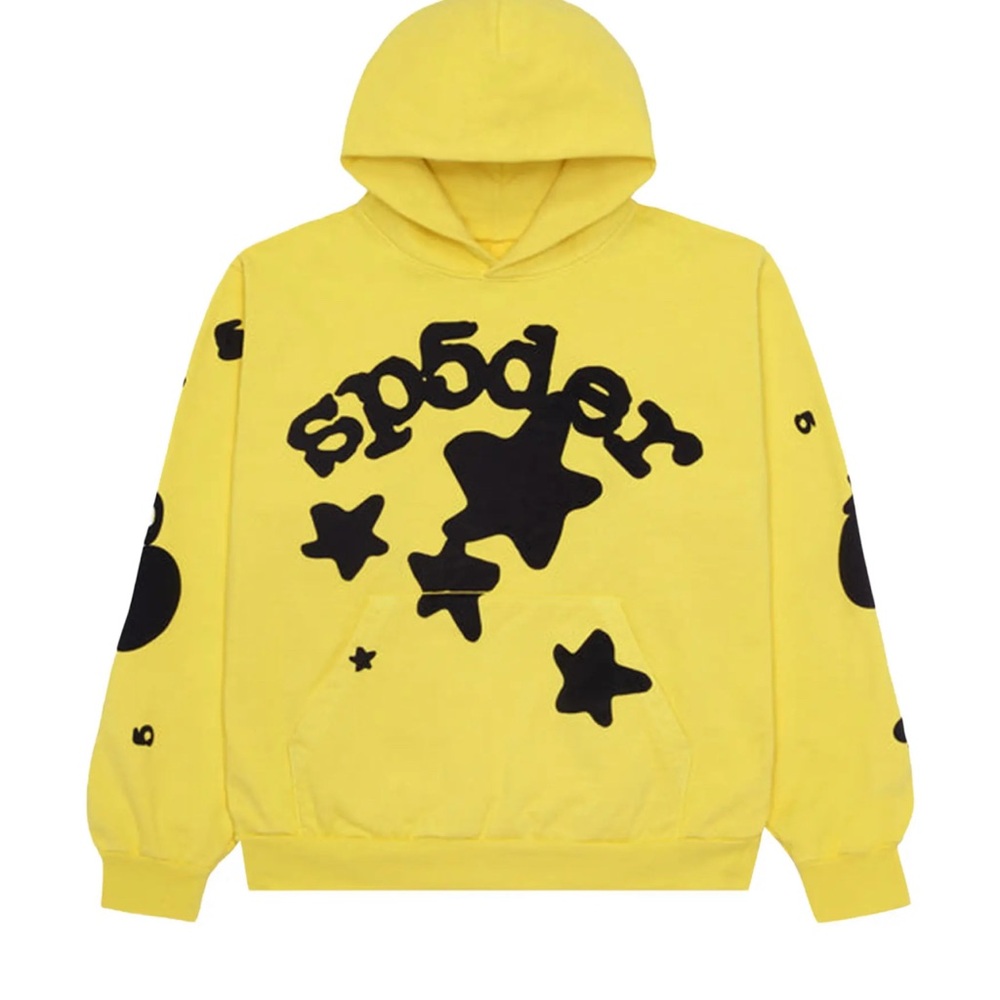 Yellow Hoodie with Black Star Graphic Sp5der hoody